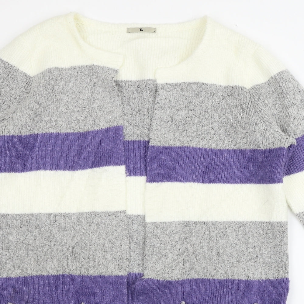 TU Womens Pink Striped  Cardigan Jumper Size M