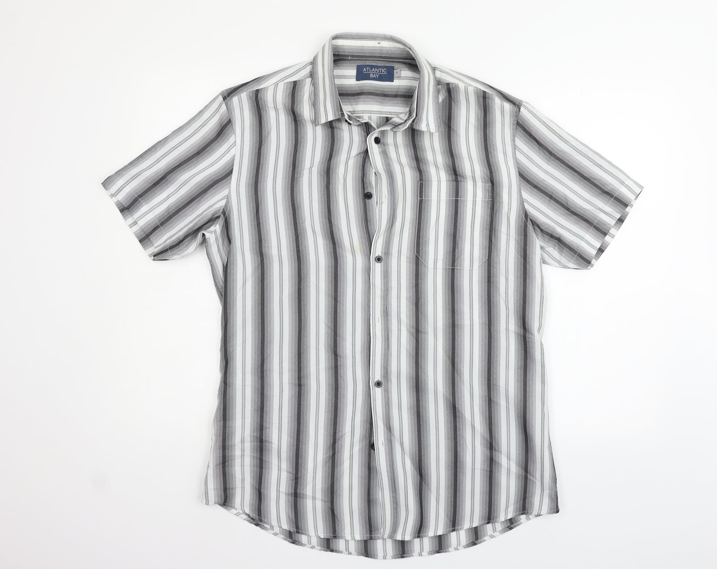 Atlantic Bay Mens Grey Striped   Button-Up Size M