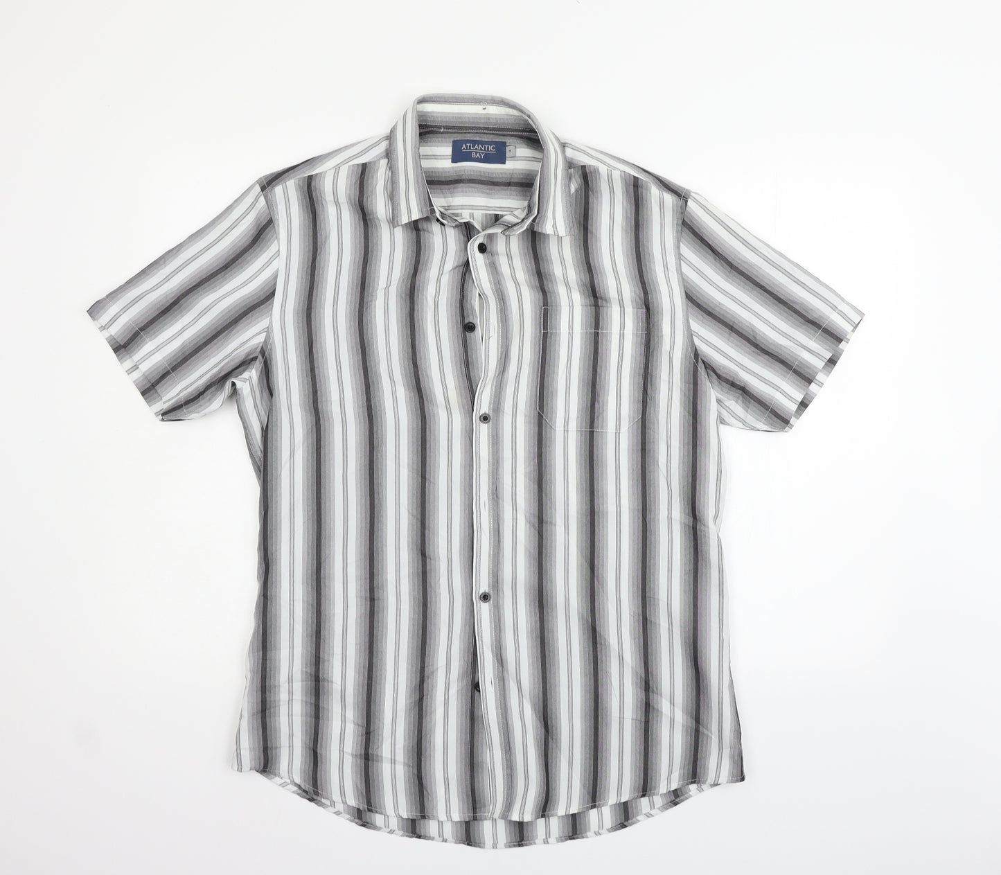 Atlantic Bay Mens Grey Striped   Button-Up Size M