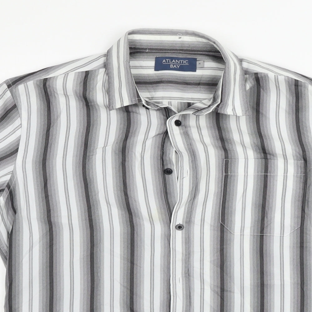 Atlantic Bay Mens Grey Striped   Button-Up Size M