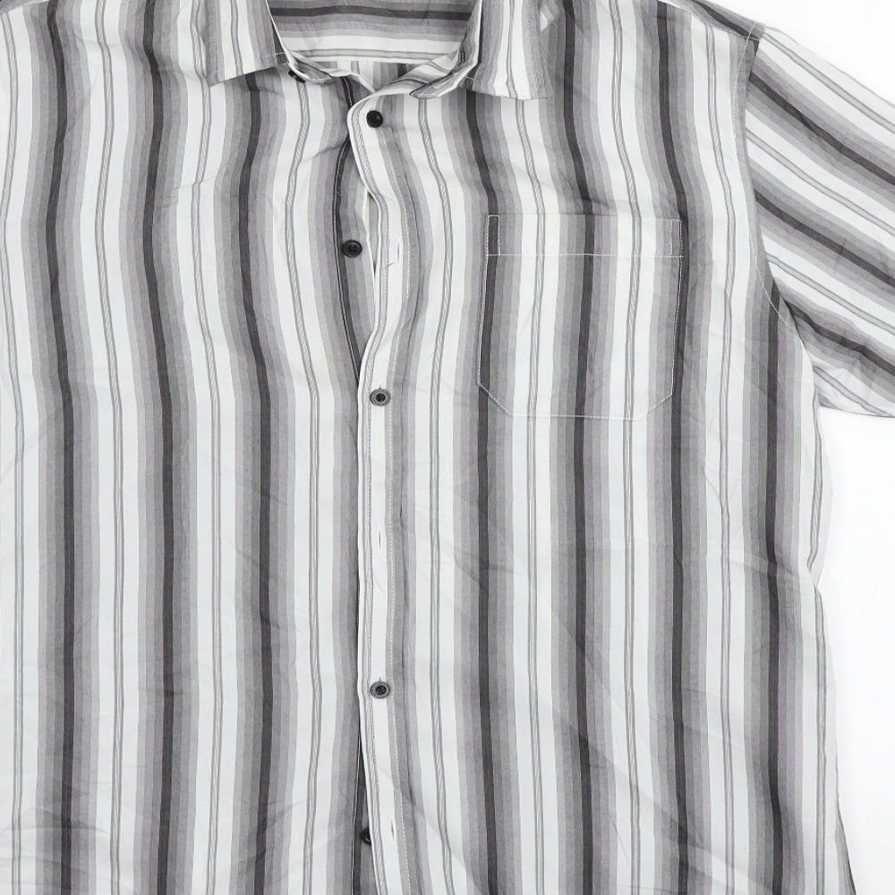 Atlantic Bay Mens Grey Striped   Button-Up Size M