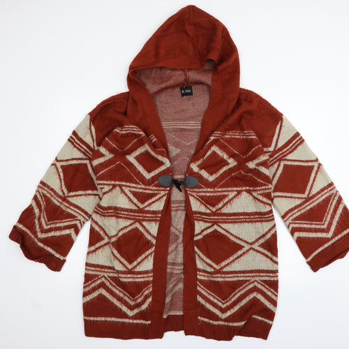 B you Womens Orange Geometric  Cardigan Jumper Size 12