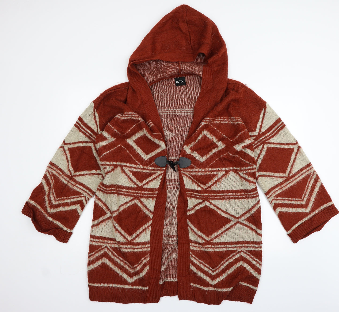 B you Womens Orange Geometric  Cardigan Jumper Size 12