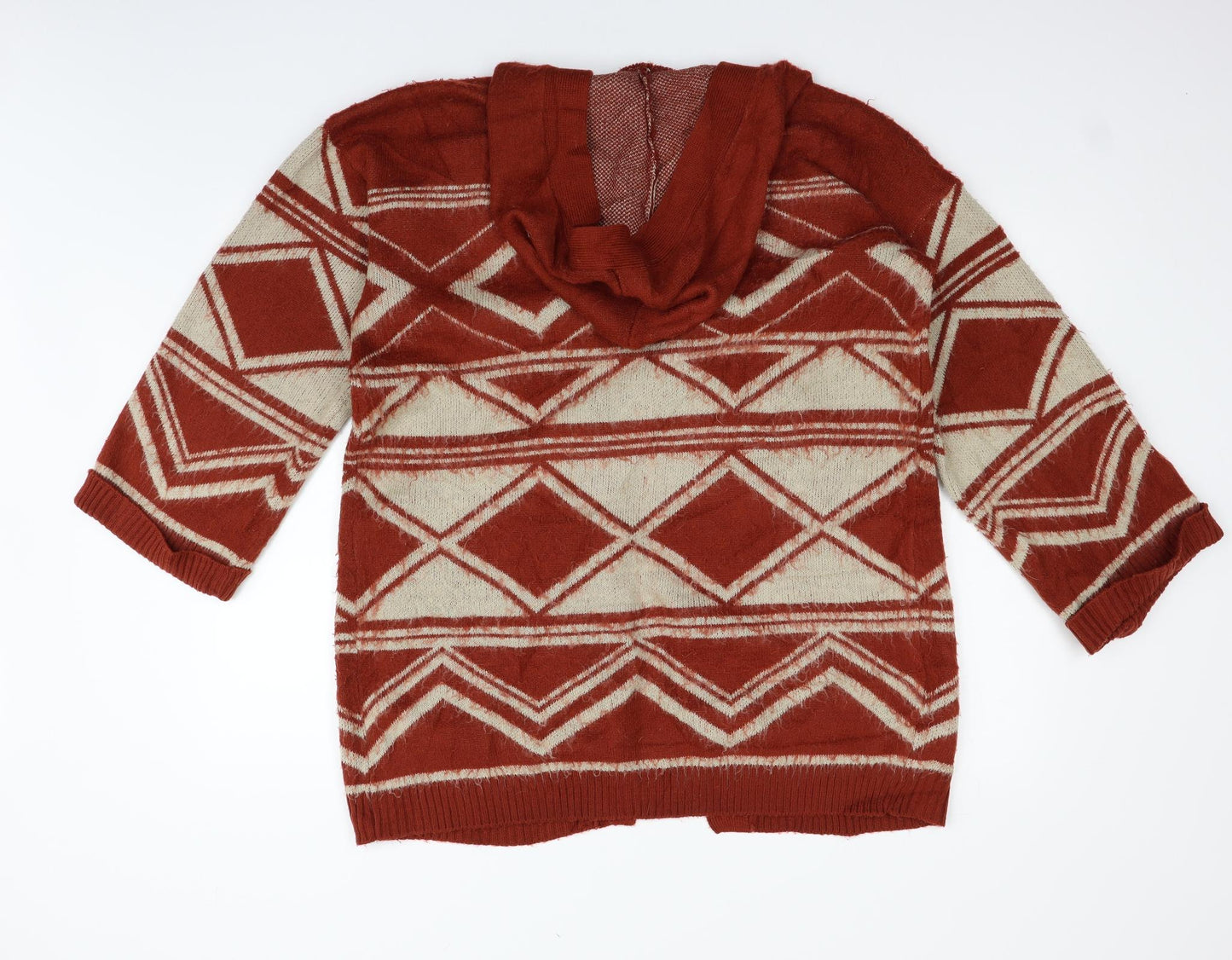 B you Womens Orange Geometric  Cardigan Jumper Size 12
