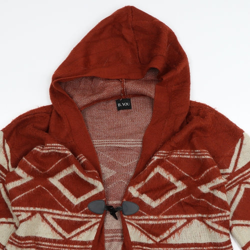 B you Womens Orange Geometric  Cardigan Jumper Size 12