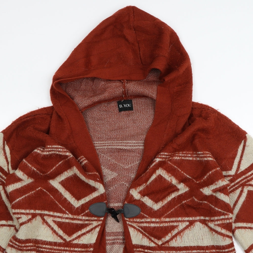 B you Womens Orange Geometric  Cardigan Jumper Size 12