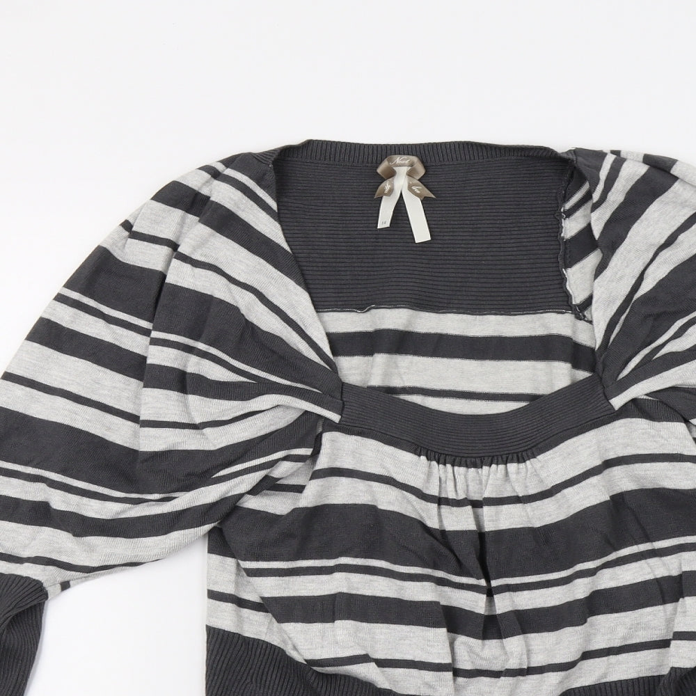 NEXT Womens Grey Striped Knit Pullover Jumper Size 14