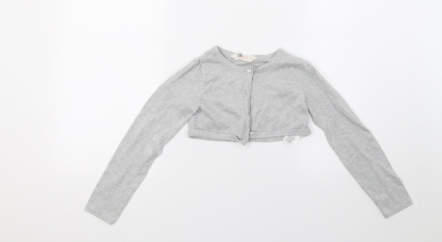 H&M Girls Grey   Cardigan Jumper Size 5-6 Years  - Croped