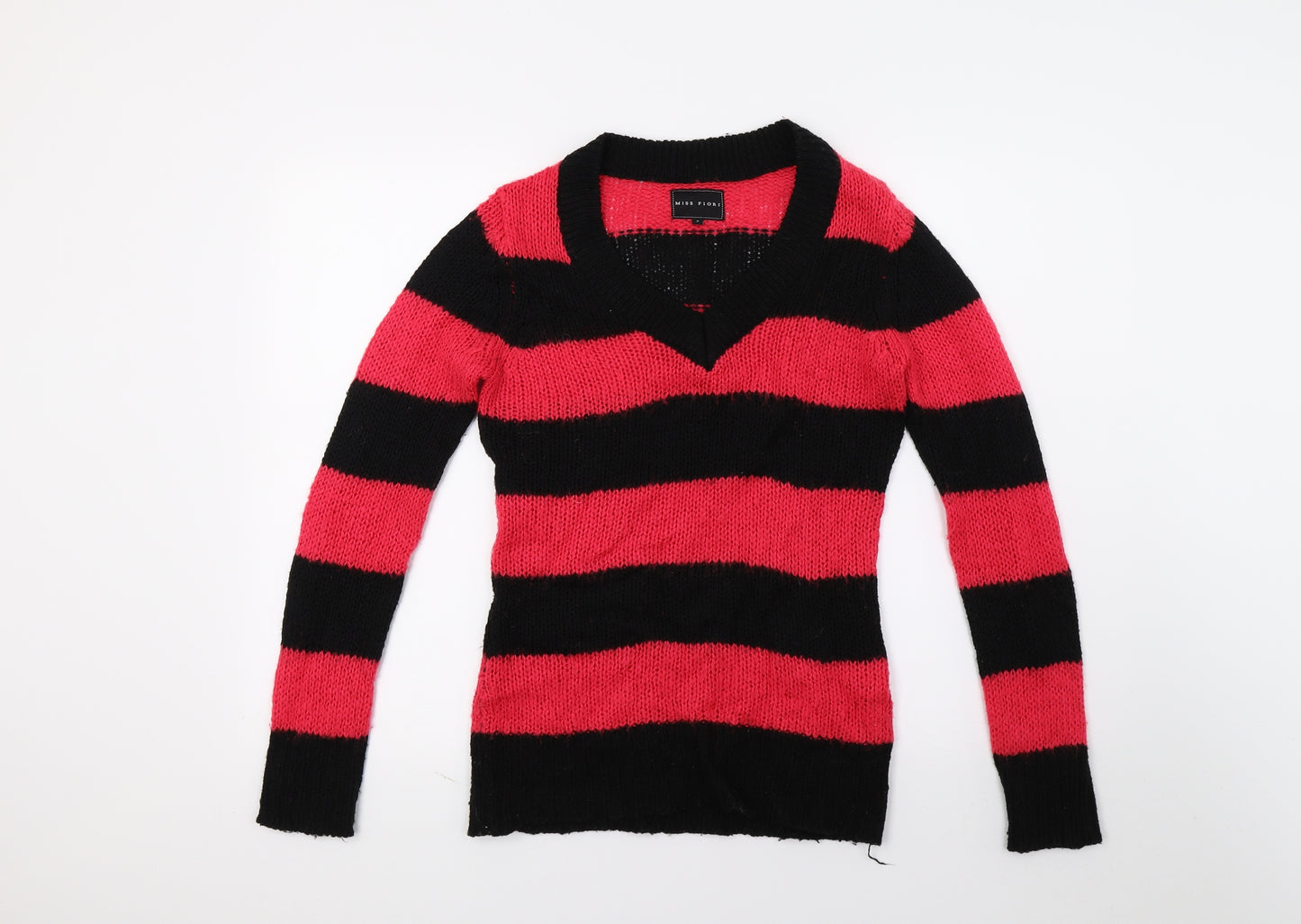 Miss Fiori Womens Black Striped Knit Pullover Jumper Size 8