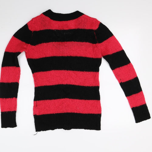 Miss Fiori Womens Black Striped Knit Pullover Jumper Size 8