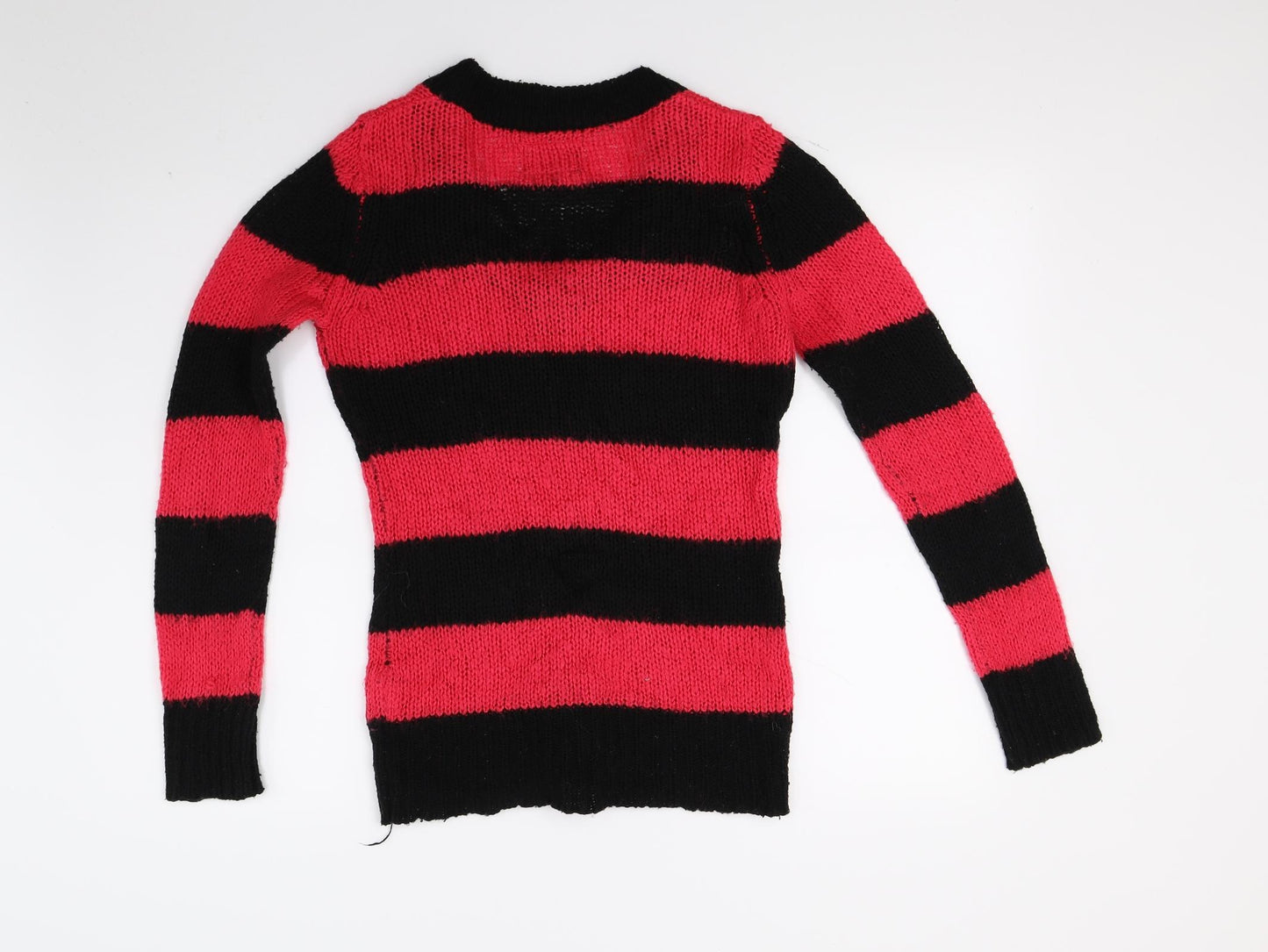 Miss Fiori Womens Black Striped Knit Pullover Jumper Size 8