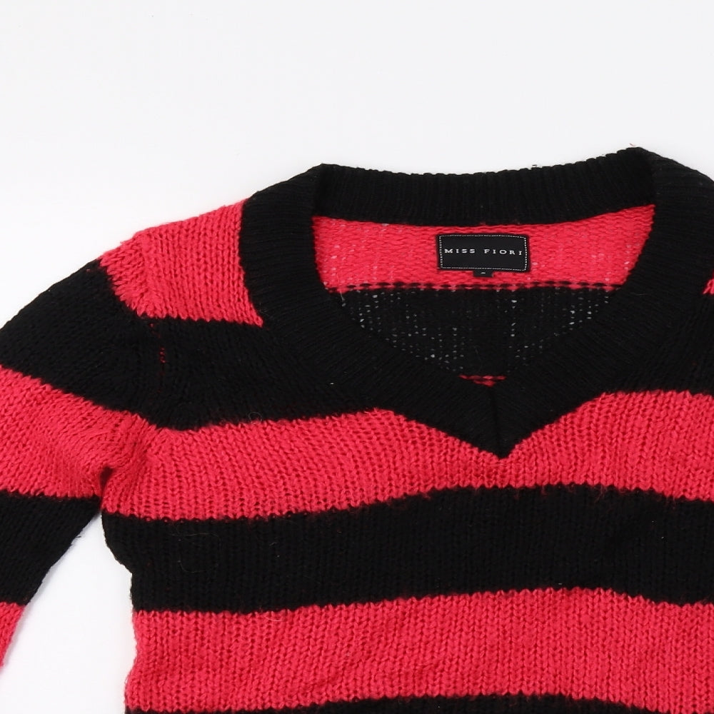 Miss Fiori Womens Black Striped Knit Pullover Jumper Size 8