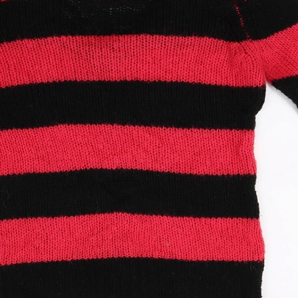 Miss Fiori Womens Black Striped Knit Pullover Jumper Size 8