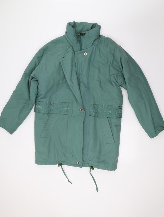 Front view of Kiabi women’s green overcoat coat, size L