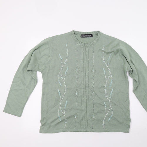 Klassique Womens Green Floral Knit Pullover Jumper Size L