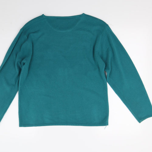 Lauren taylor Womens Green Floral Knit Pullover Jumper Size M