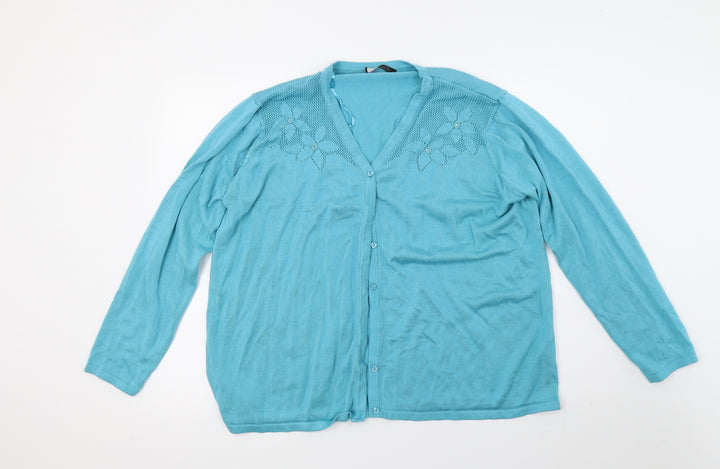 BM Womens Blue Knit Cardigan Jumper Size XL