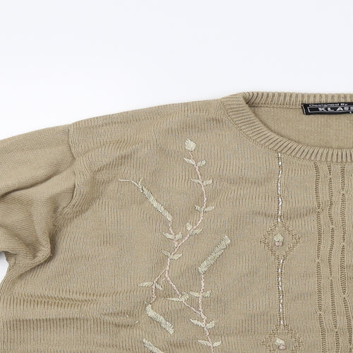 Klassique Womens Brown Floral Knit Pullover Jumper Size L