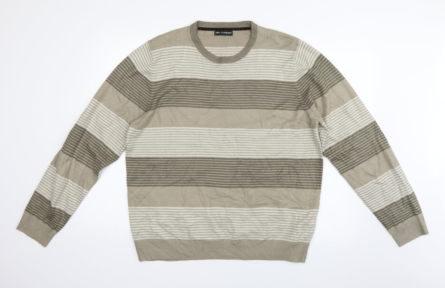 Marks and Spencer Mens Beige Striped  Pullover Jumper Size L