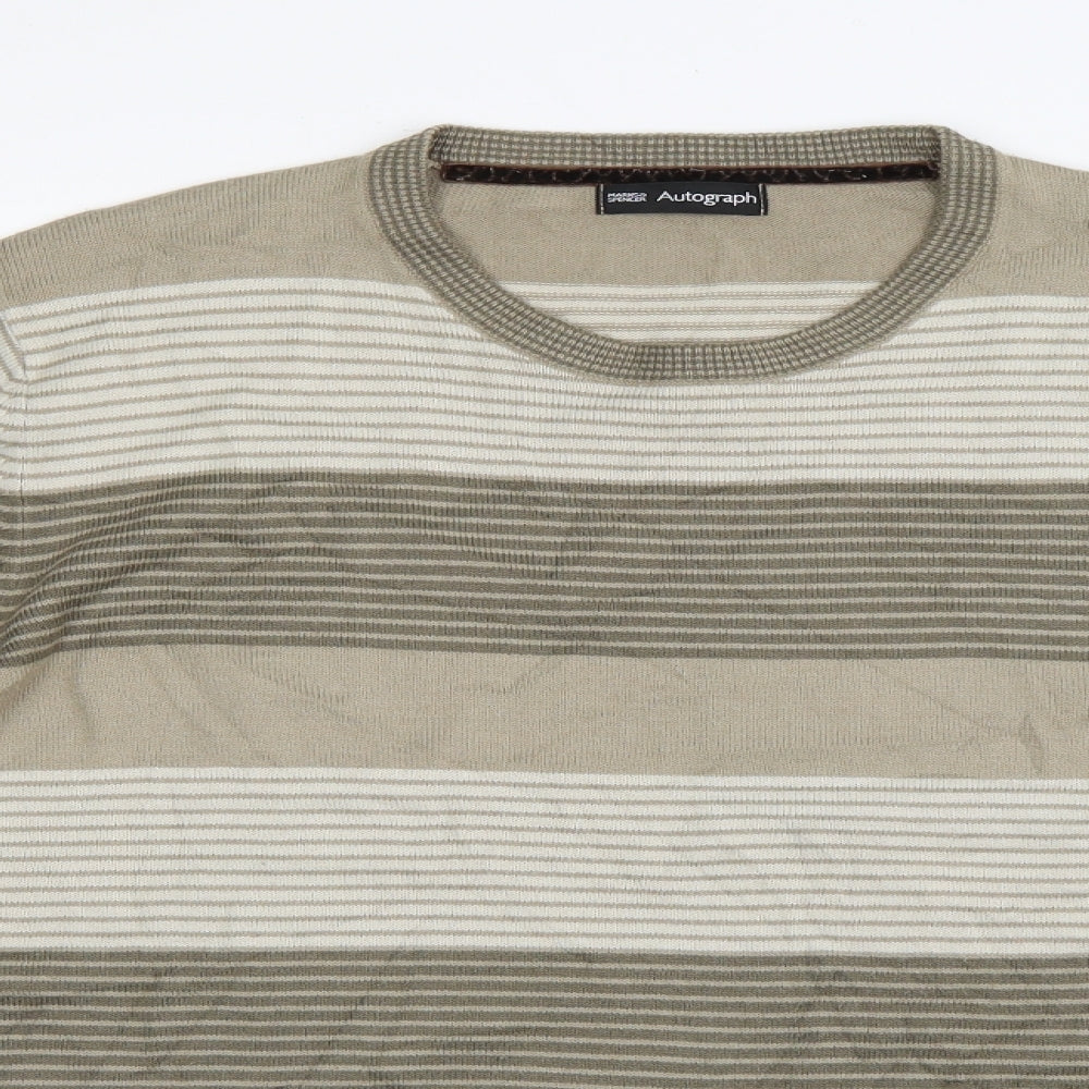 Marks and Spencer Mens Beige Striped  Pullover Jumper Size L