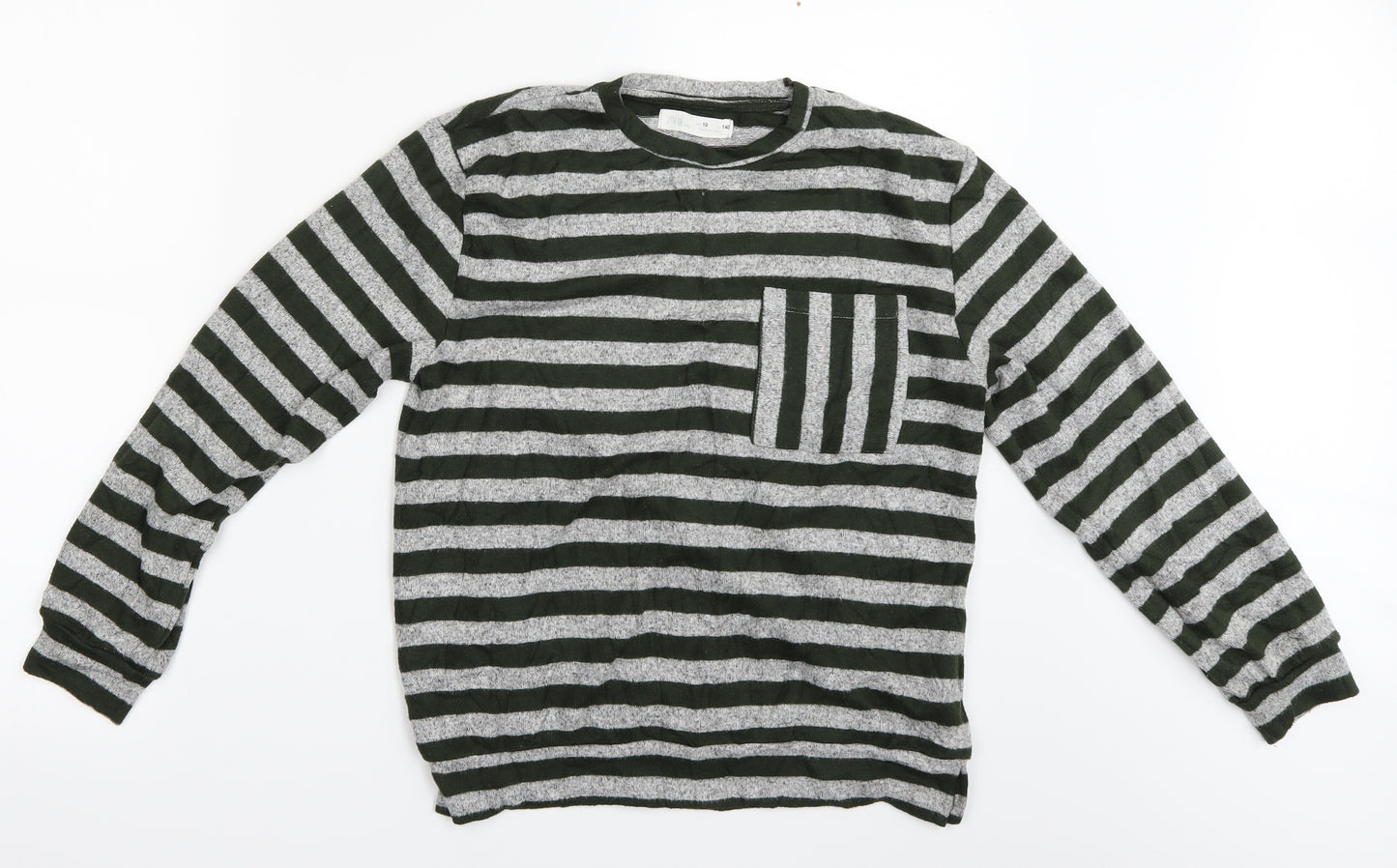 Gap Kids Boys Green Striped  Henley Jumper Size 10 Years