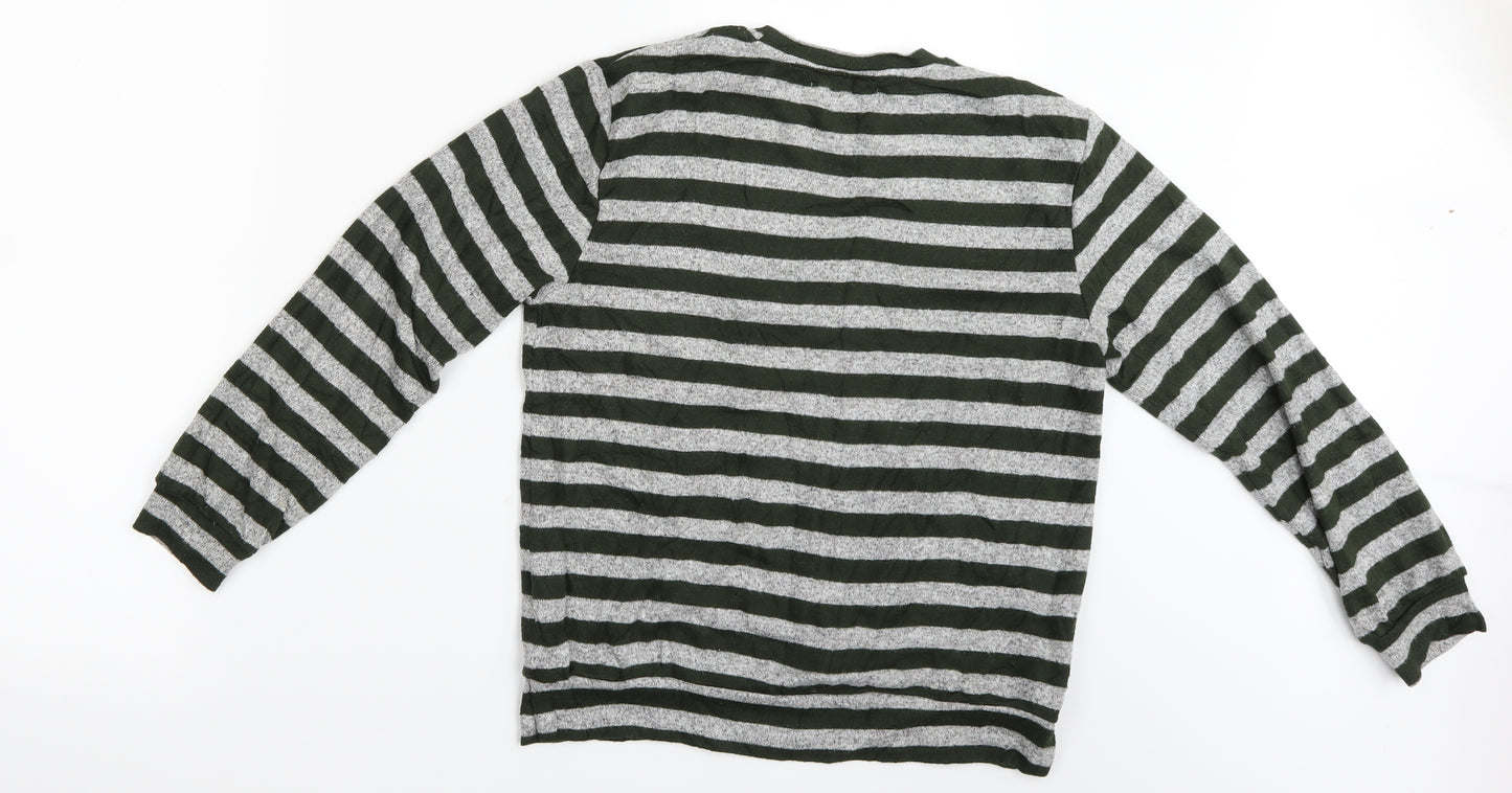 Gap Kids Boys Green Striped  Henley Jumper Size 10 Years