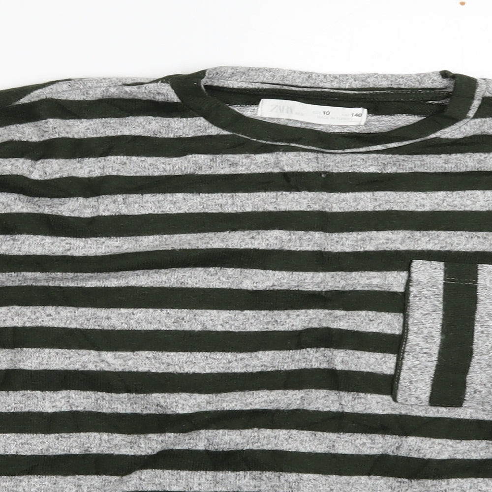 Gap Kids Boys Green Striped  Henley Jumper Size 10 Years