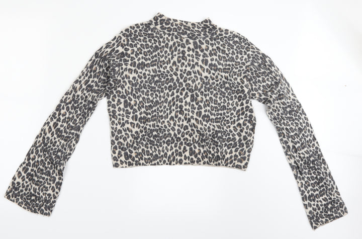 Topshop Womens Brown Animal Print  Cropped Blouse Size 8