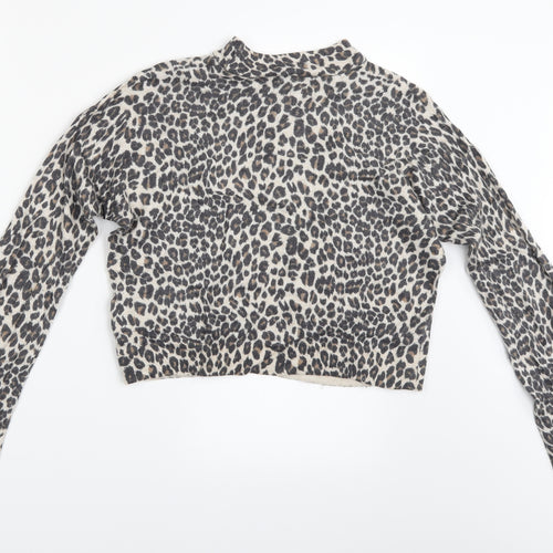 Topshop Womens Brown Animal Print  Cropped Blouse Size 8