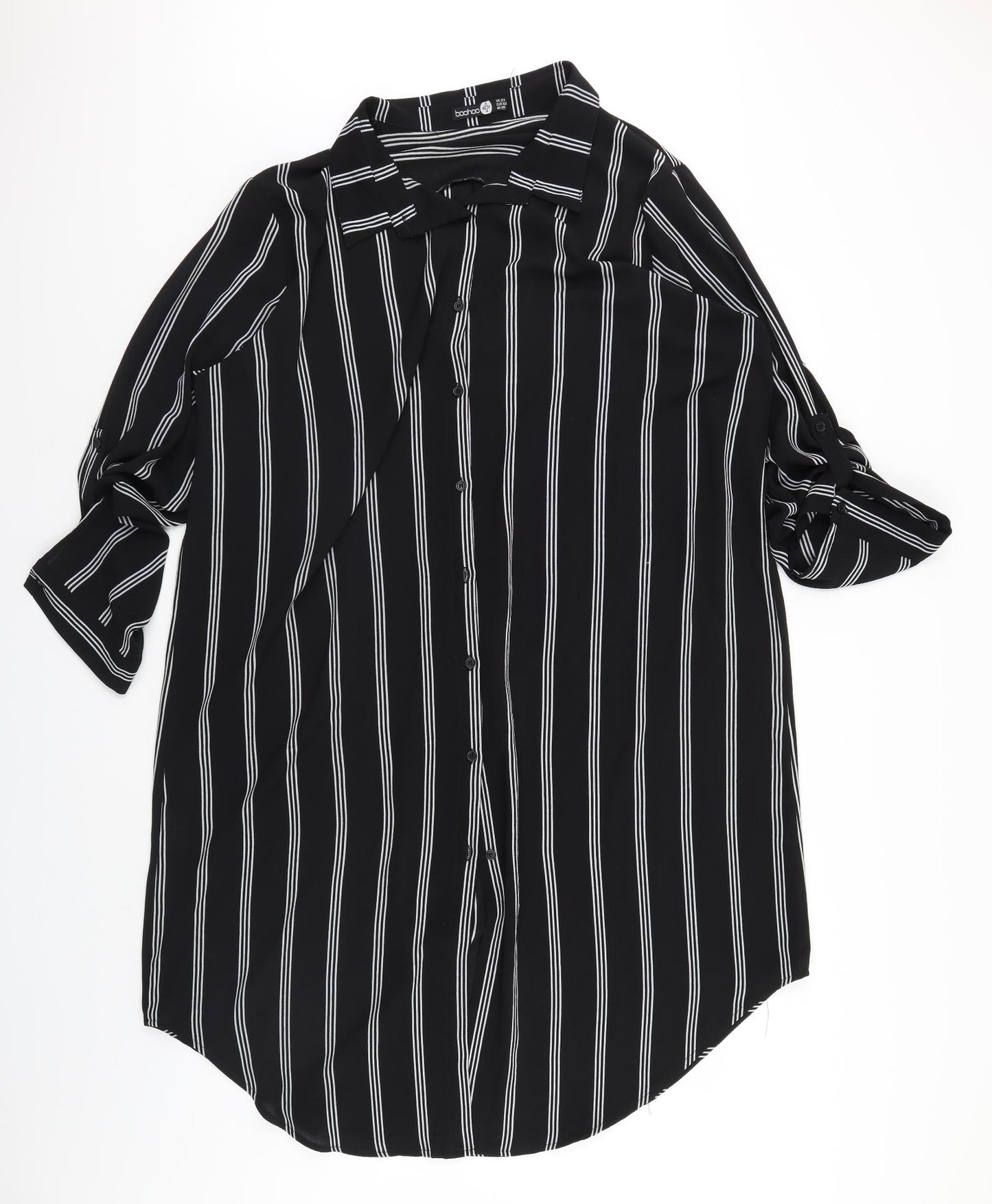 Boohoo Womens Black Striped  Shirt Dress  Size 24