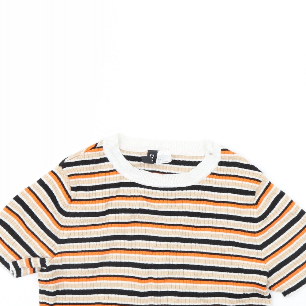 H&M Womens Multicoloured Striped  Cropped T-Shirt Size S