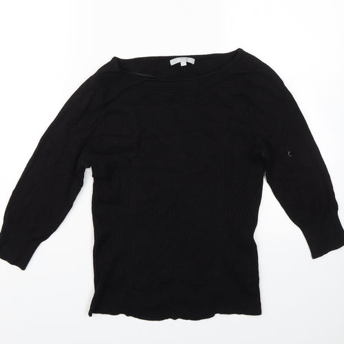 PERANA Womens Black Striped  Basic T-Shirt Size 12