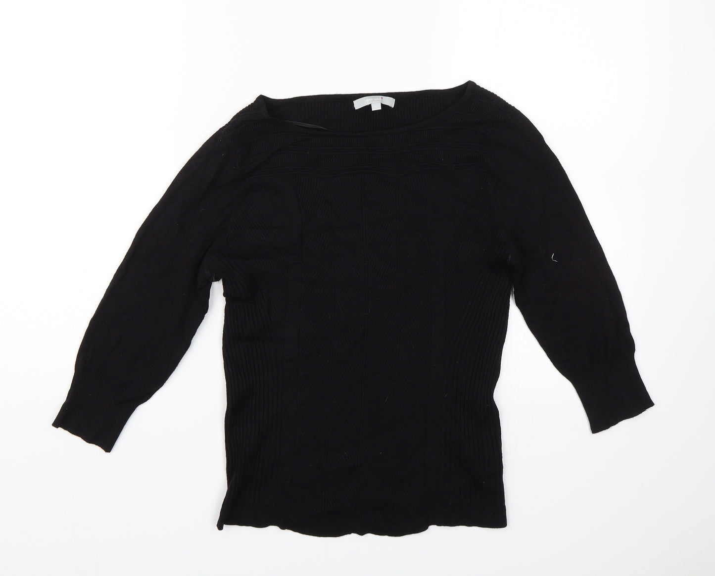 PERANA Womens Black Striped  Basic T-Shirt Size 12