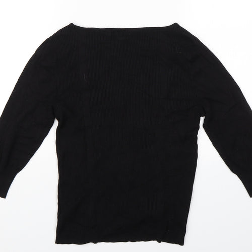 PERANA Womens Black Striped  Basic T-Shirt Size 12