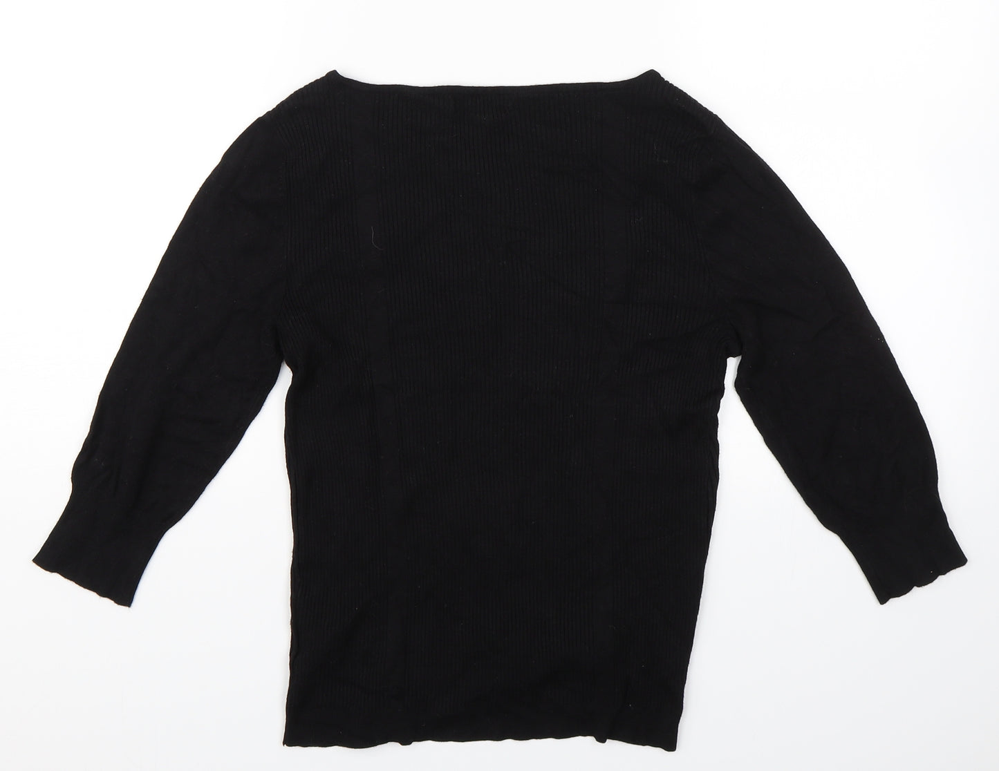 PERANA Womens Black Striped  Basic T-Shirt Size 12