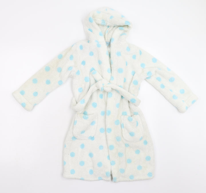 M&S Girls White Polka Dot Fleece  Gown Size 5-6 Years