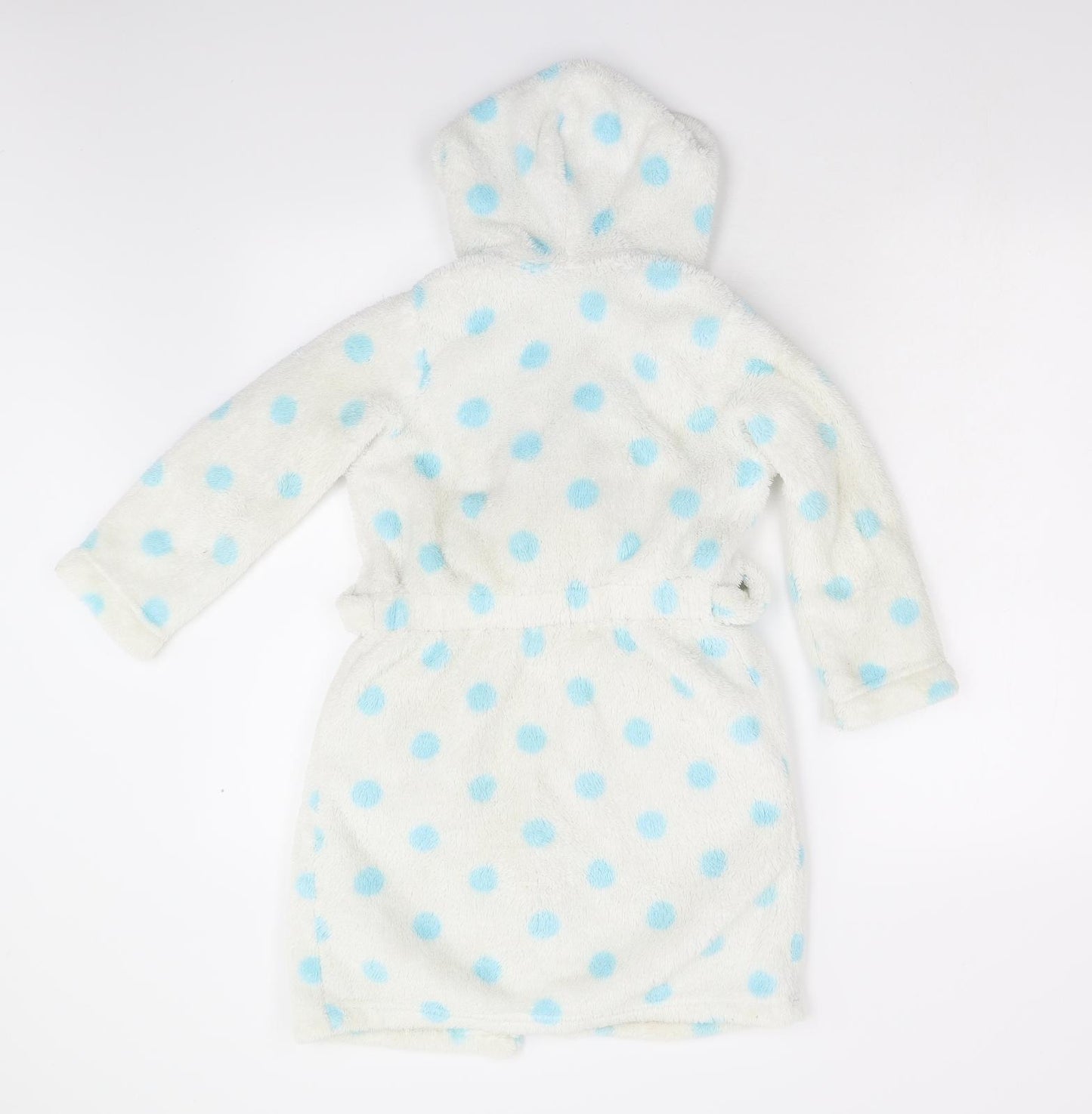 M&S Girls White Polka Dot Fleece  Gown Size 5-6 Years