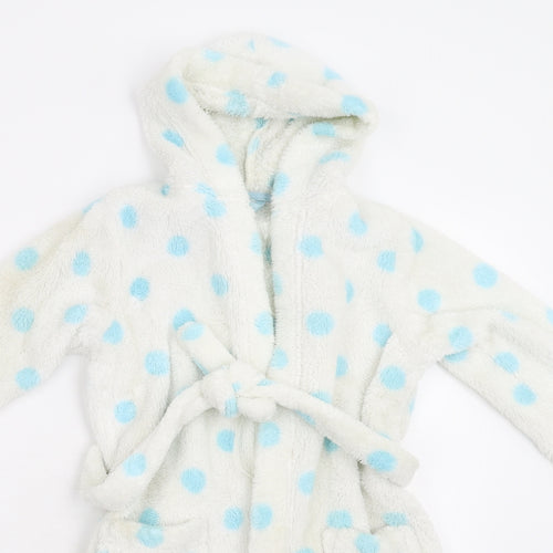 M&S Girls White Polka Dot Fleece  Gown Size 5-6 Years