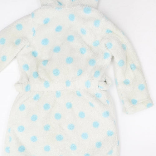 M&S Girls White Polka Dot Fleece  Gown Size 5-6 Years