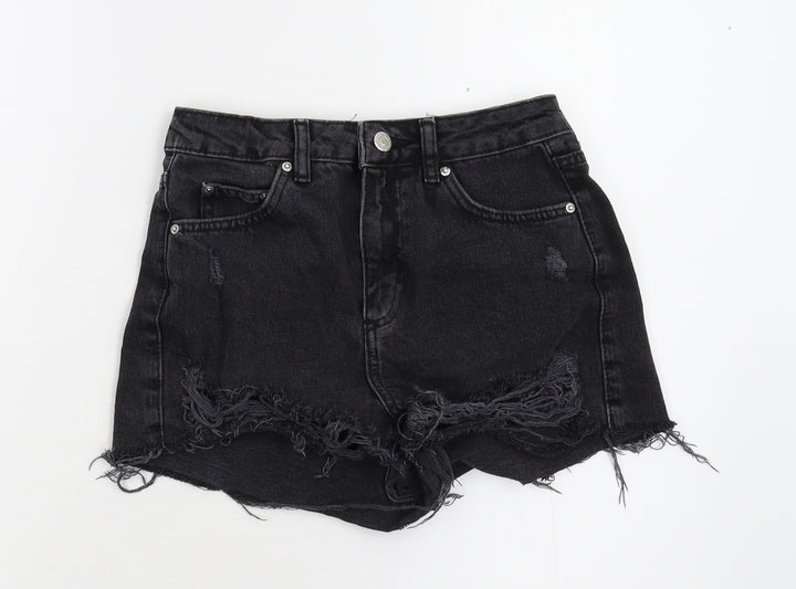 Topshop Womens Black Damask Cut-Off Shorts Size 8