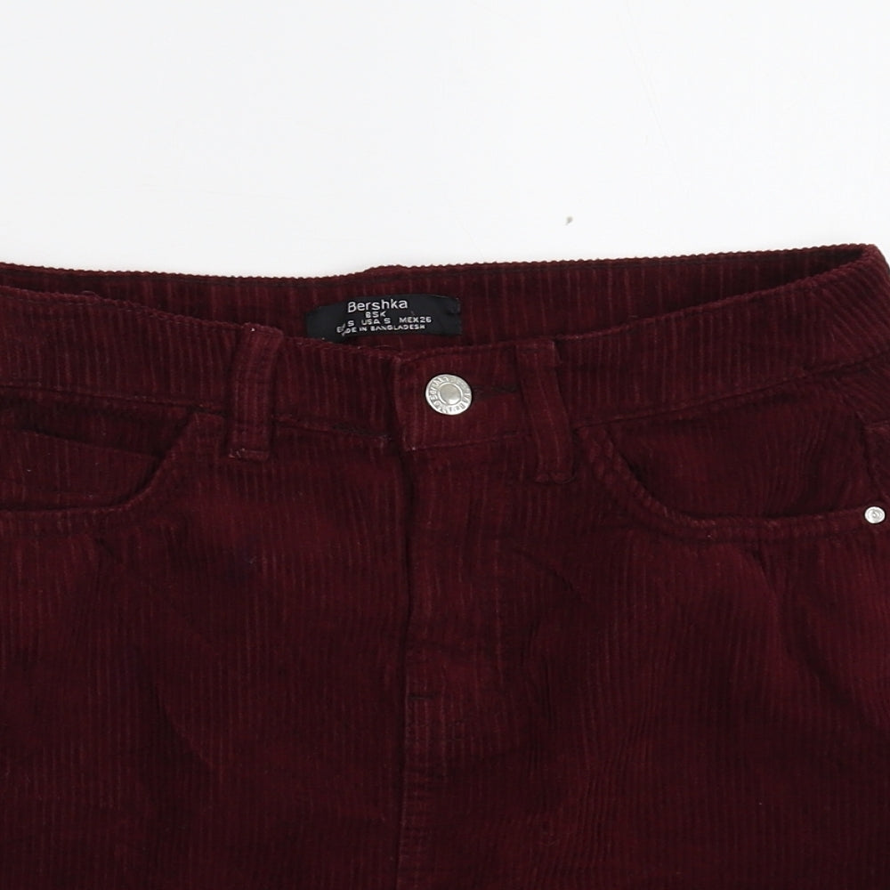 Bershka Womens Red  Corduroy Mini Skirt Size S