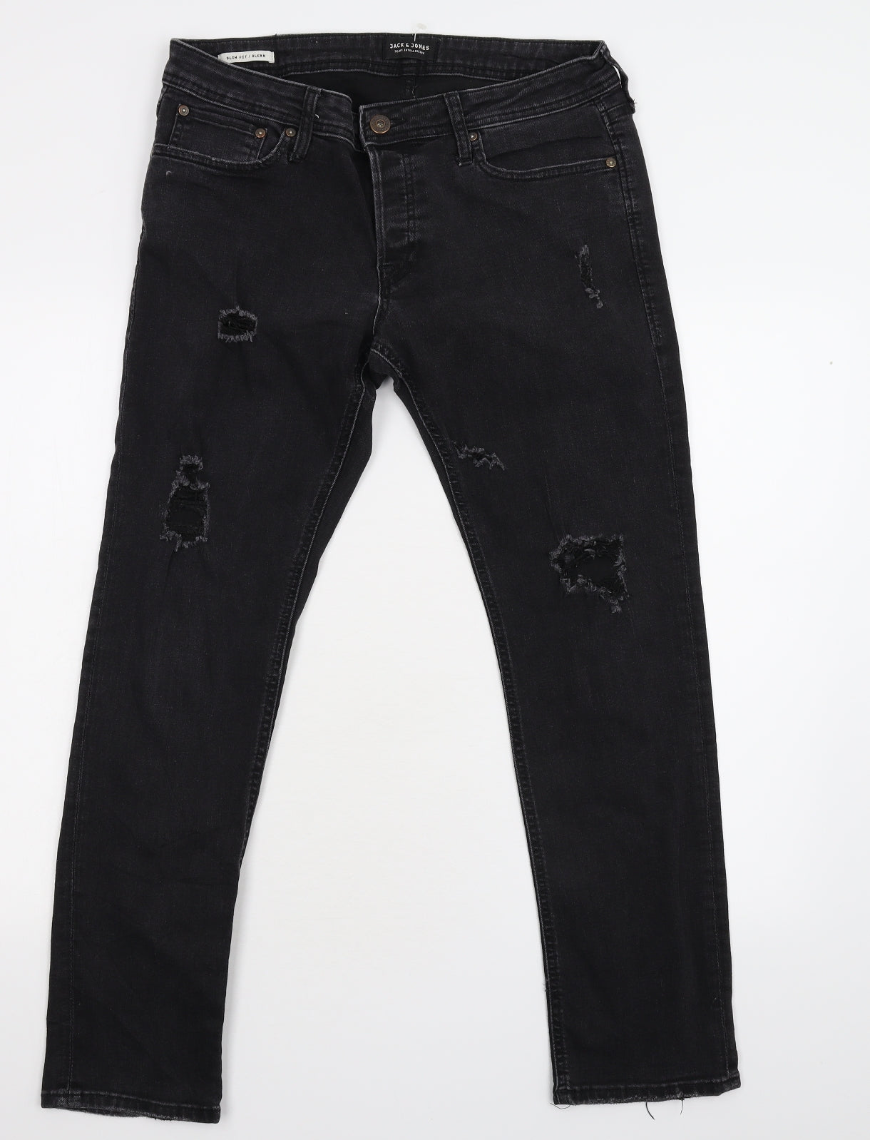 JACK & JONES Mens Black  Denim Straight Jeans Size 34 L30 in