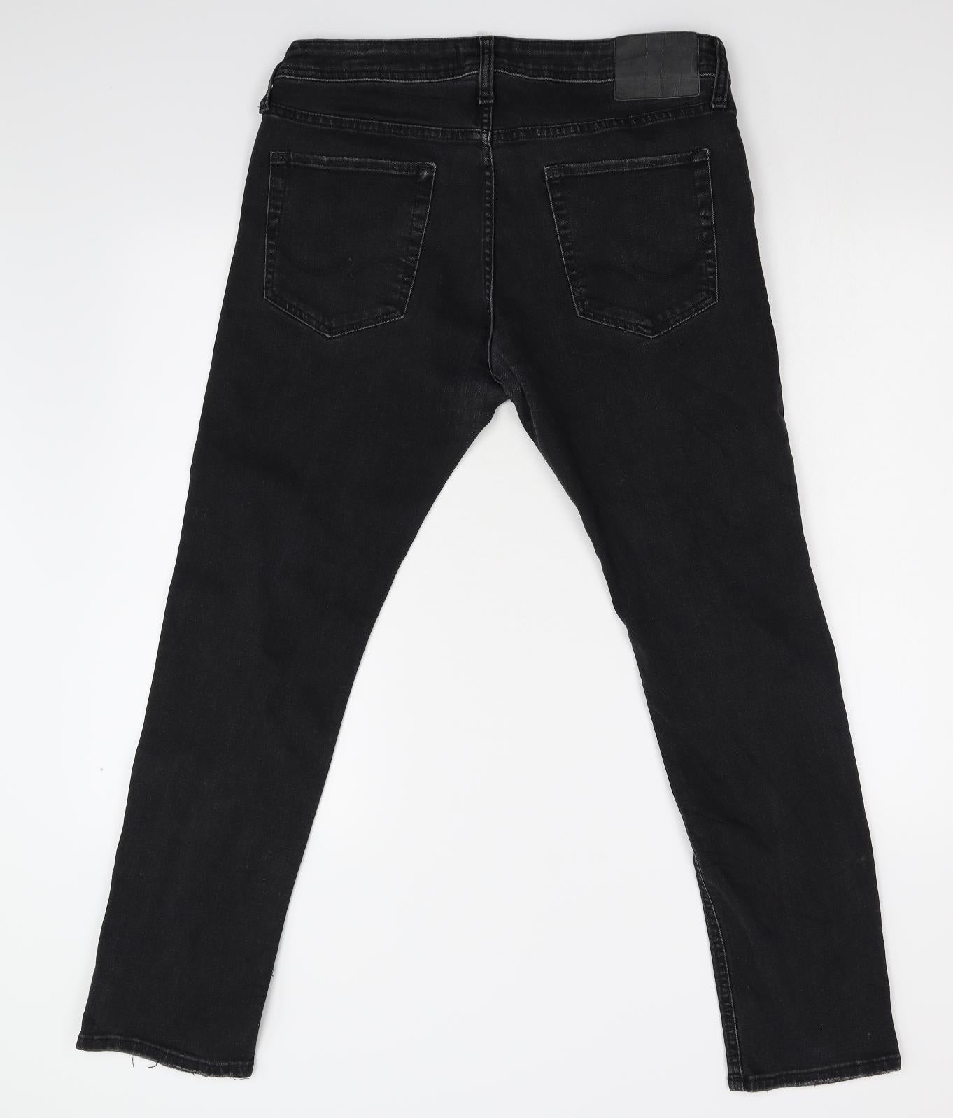 JACK & JONES Mens Black  Denim Straight Jeans Size 34 L30 in