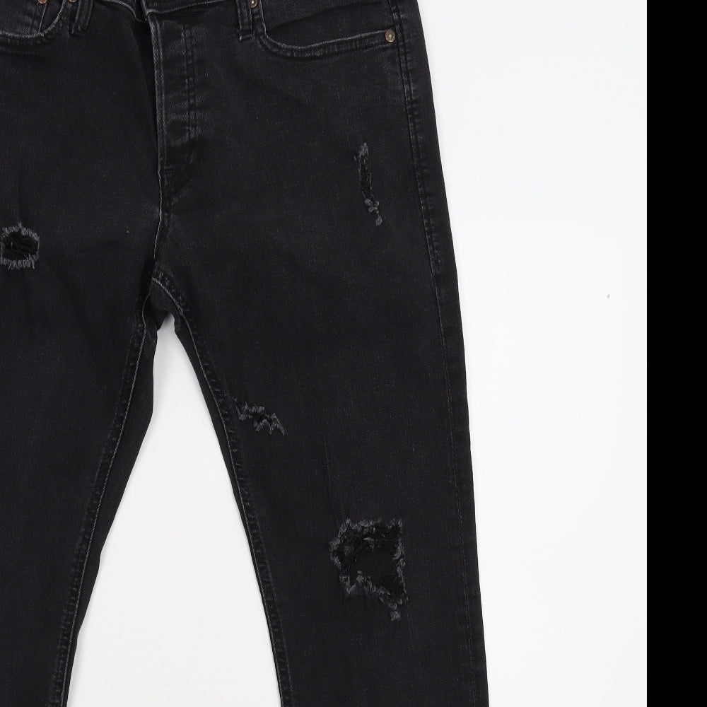 JACK & JONES Mens Black  Denim Straight Jeans Size 34 L30 in