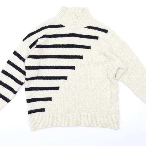 M&Co Womens White Striped  Pullover Jumper Size S