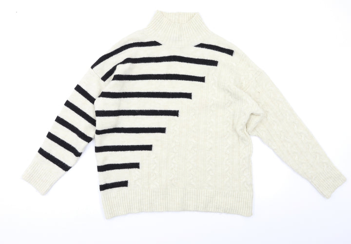 M&Co Womens White Striped  Pullover Jumper Size S