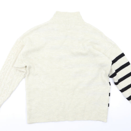 M&Co Womens White Striped  Pullover Jumper Size S