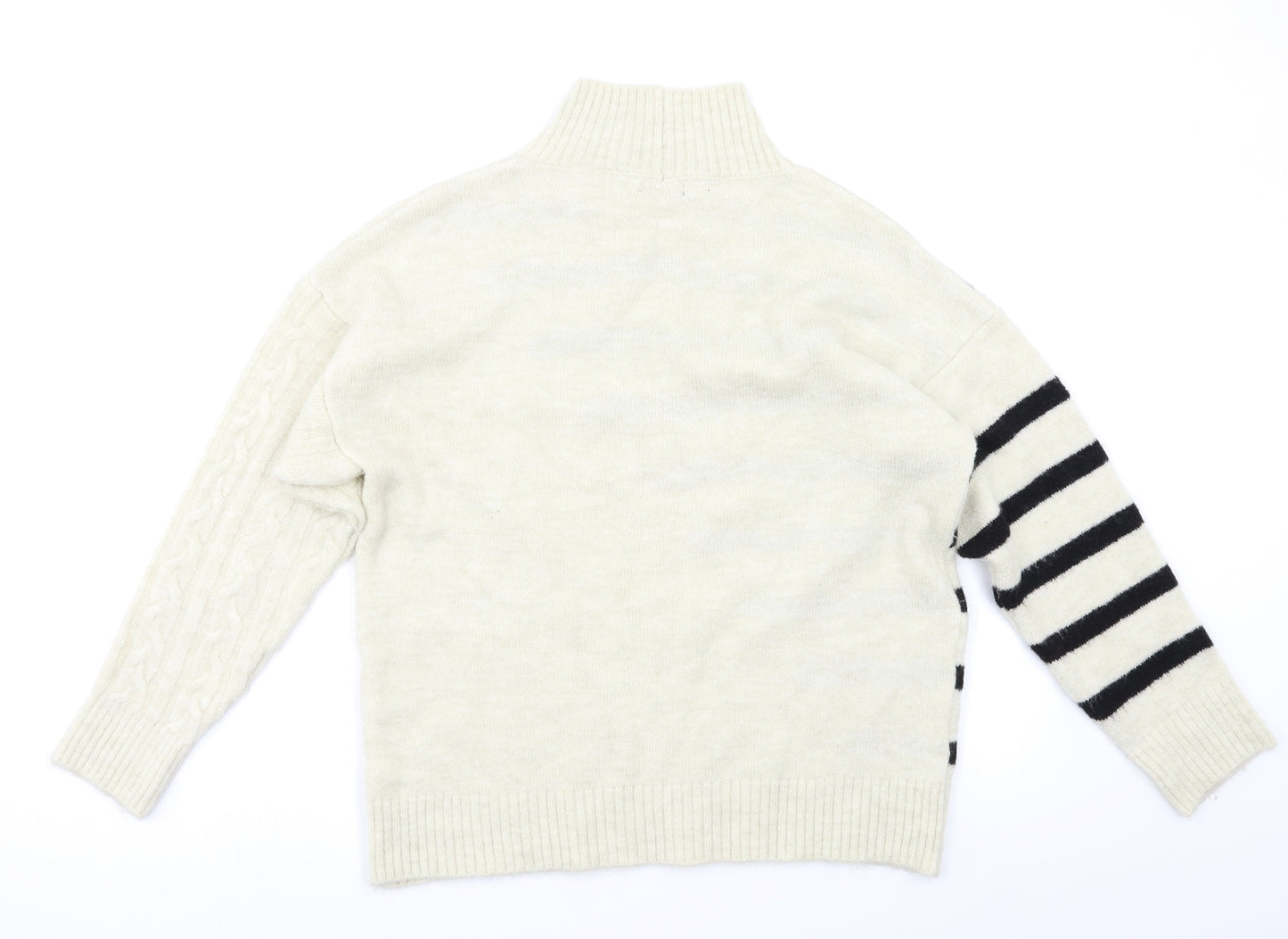 M&Co Womens White Striped  Pullover Jumper Size S