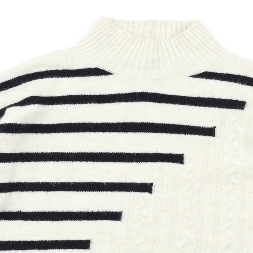 M&Co Womens White Striped  Pullover Jumper Size S