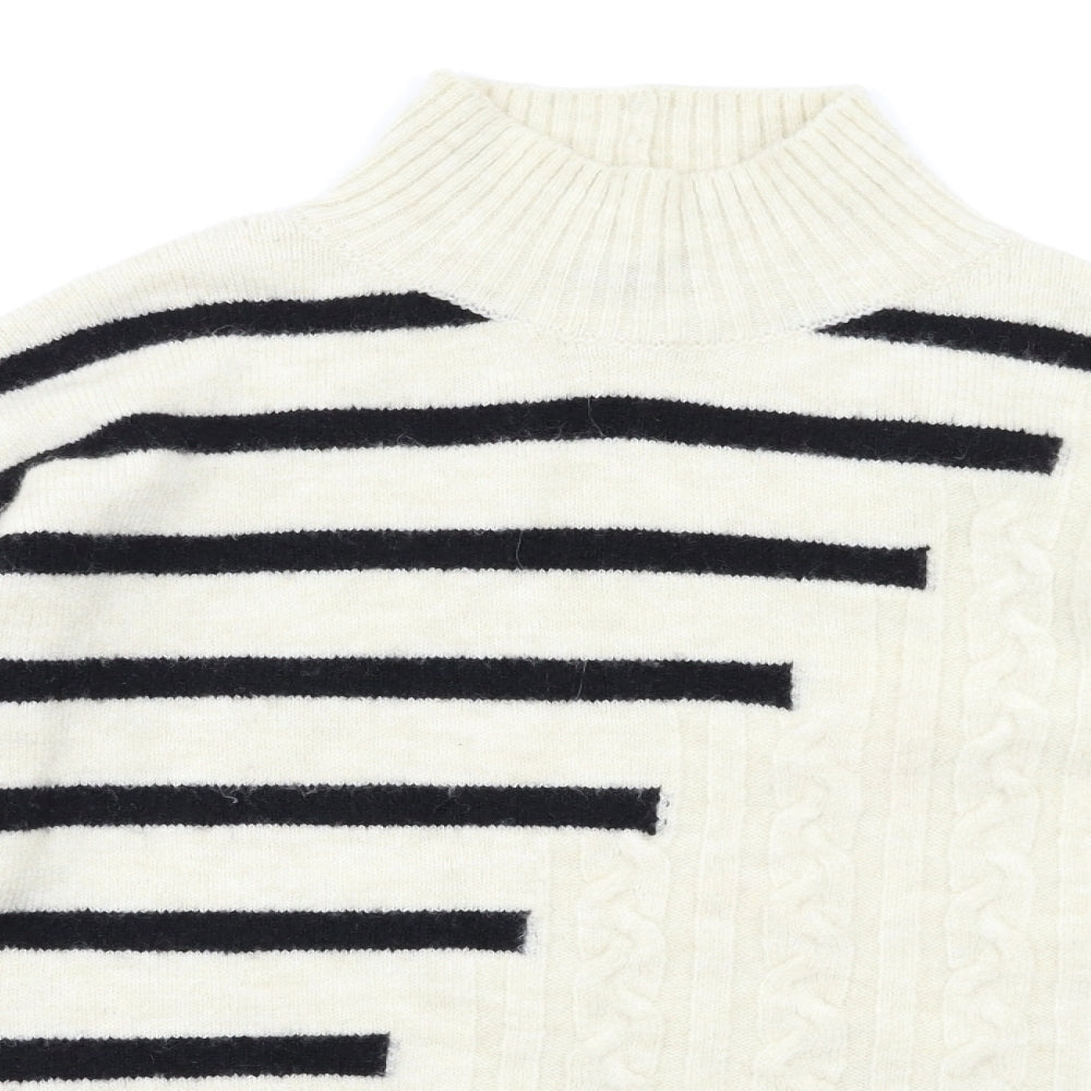 M&Co Womens White Striped  Pullover Jumper Size S